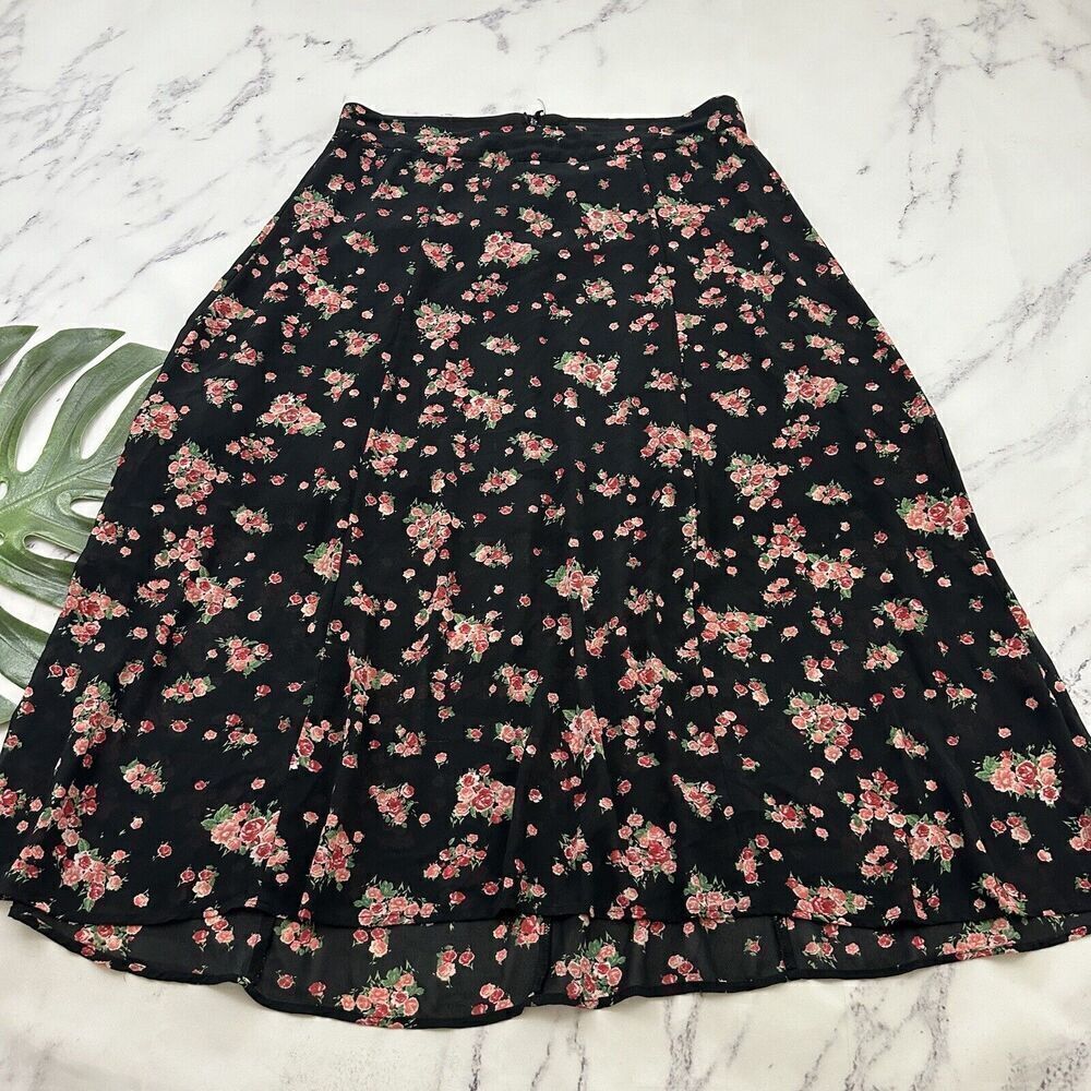 Torrid Floral Maxi Skirt Size 12 Black Pink Straight Lined Slip Retro Roses